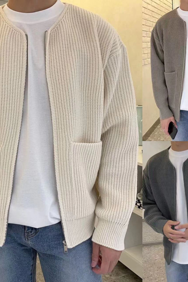Men Zip Up Knitted Cardigan
