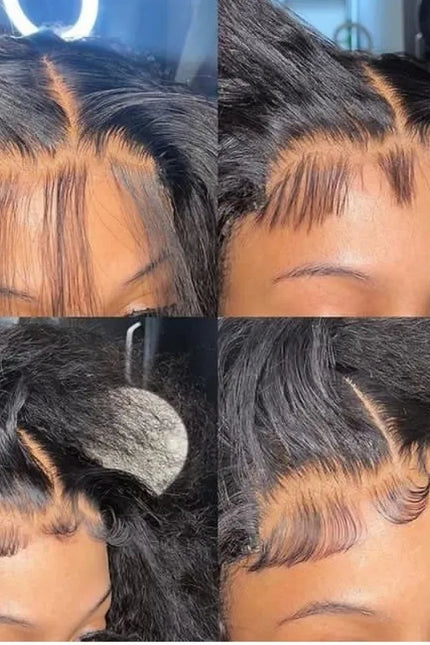 Naturlig, kinky, rett parykk med menneskehår – 4x4 gjennomsiktig blonde, forhåndsplukket hårlinje